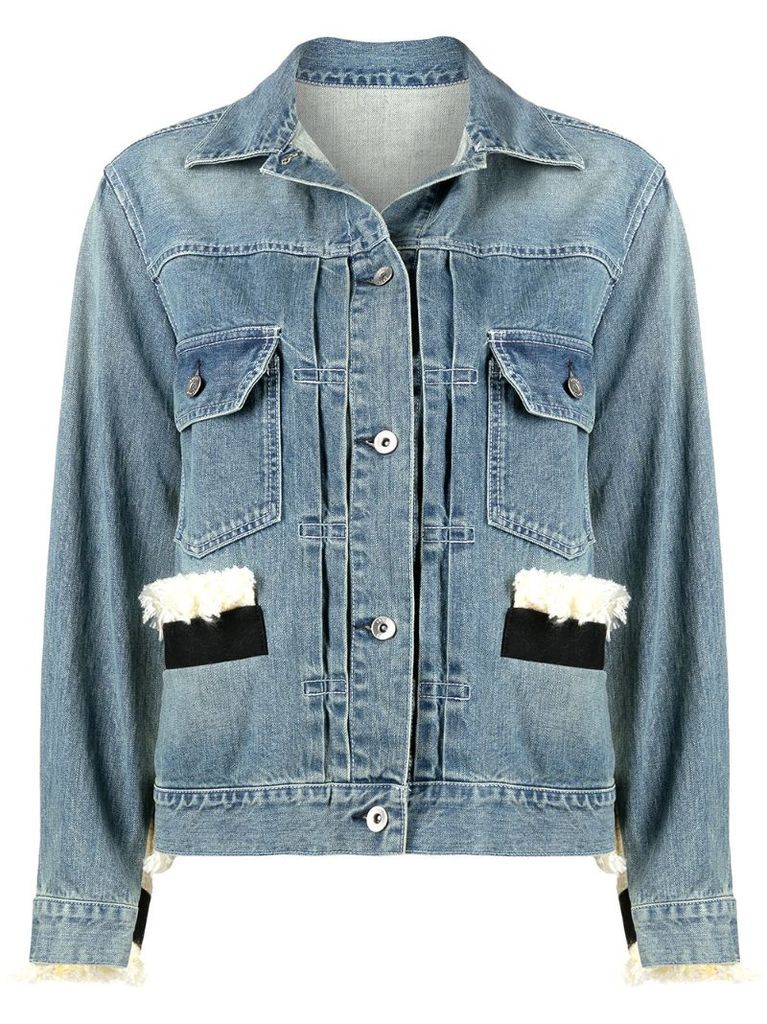 knitted-panel denim jacket