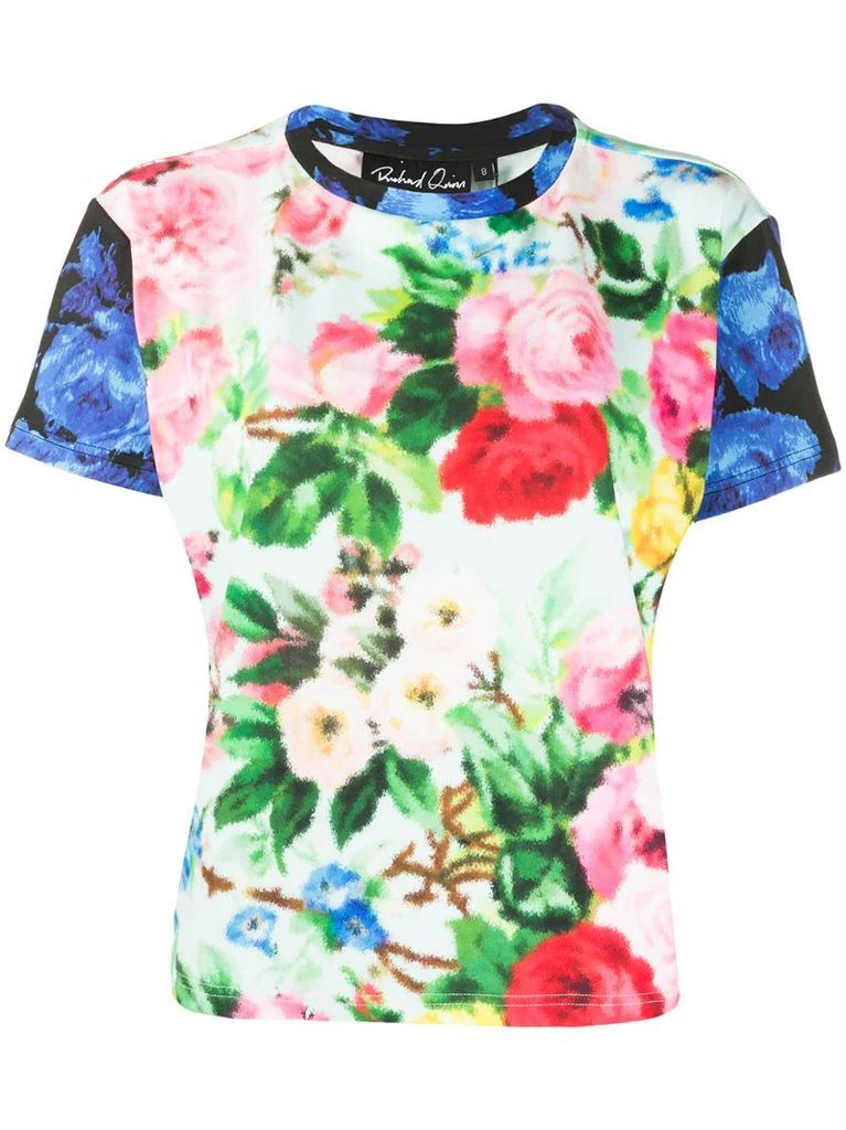 contrast sleeve floral print T-shirt