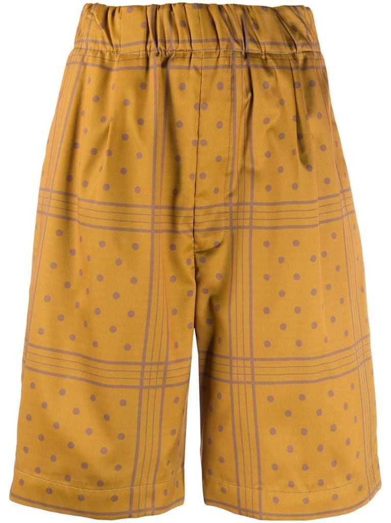 polka-dot print high-rise wide-leg satin shorts