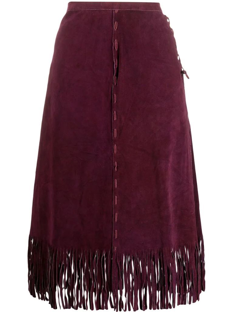 1980s A-line fringe suede skirt