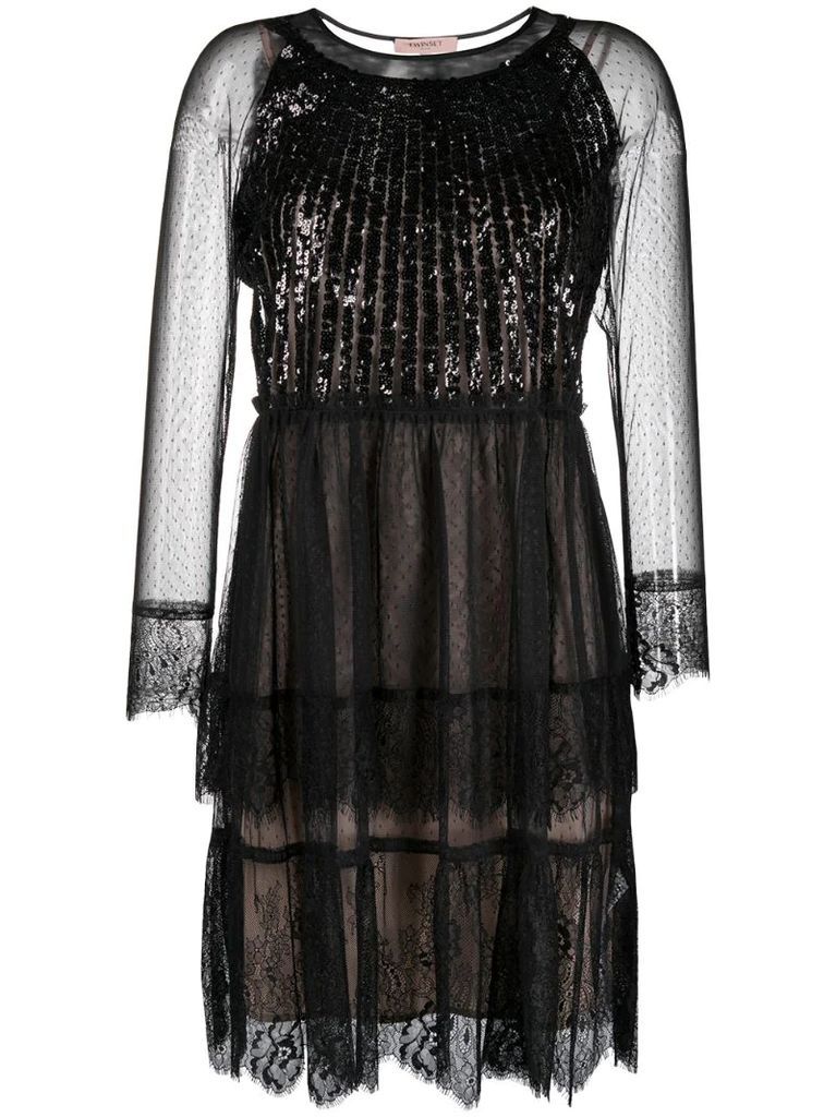 sequin embellished lace dress