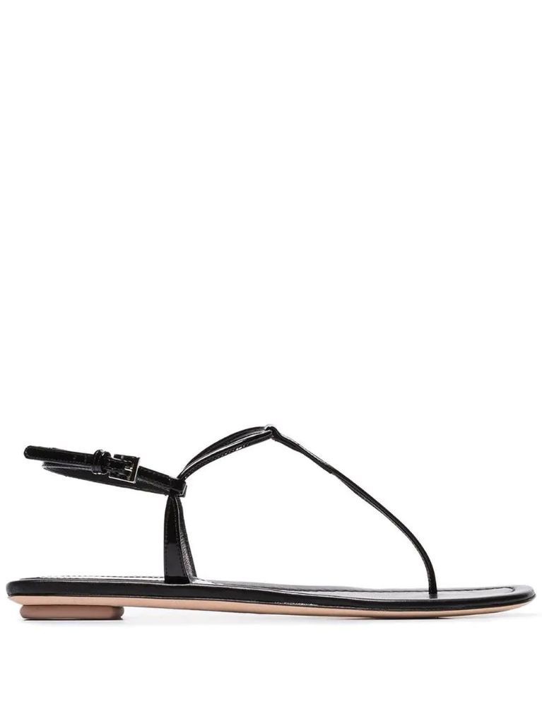Black patent leather thong sandals