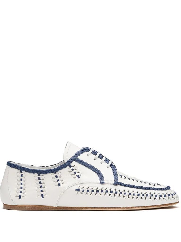 braided trim woven lace-up shoes