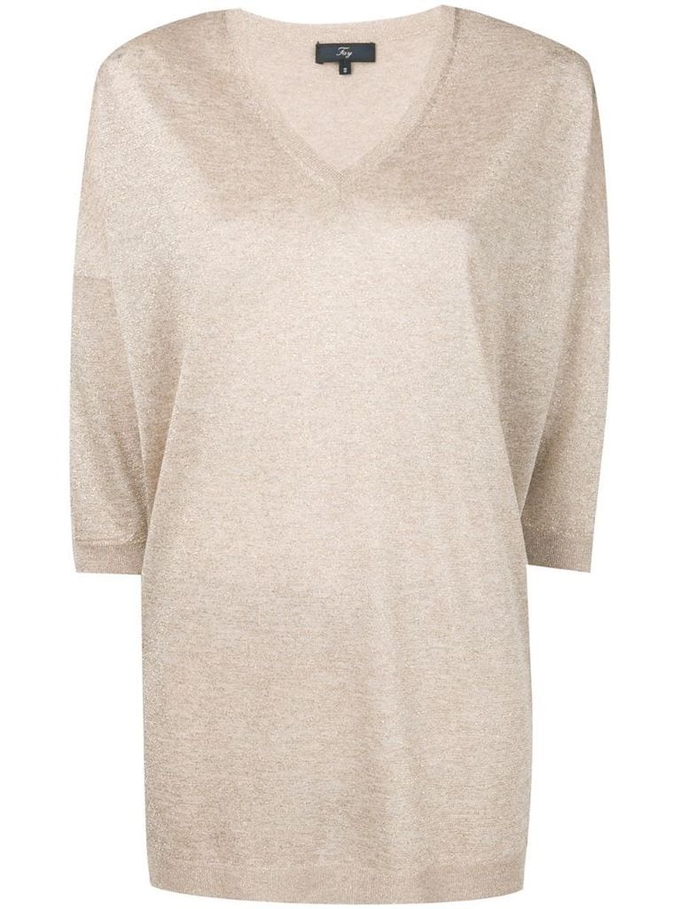 metallic V-neck jumper