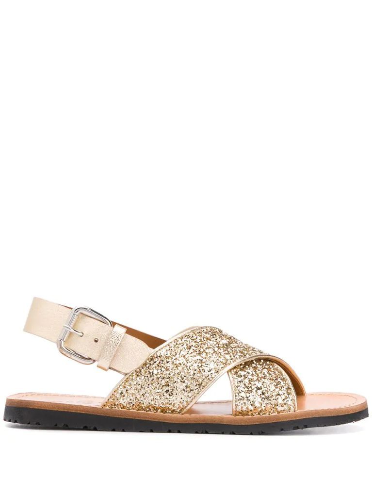 glittery slingback flat sandals