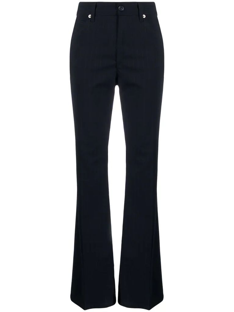 pinstriped flared tailored trousers