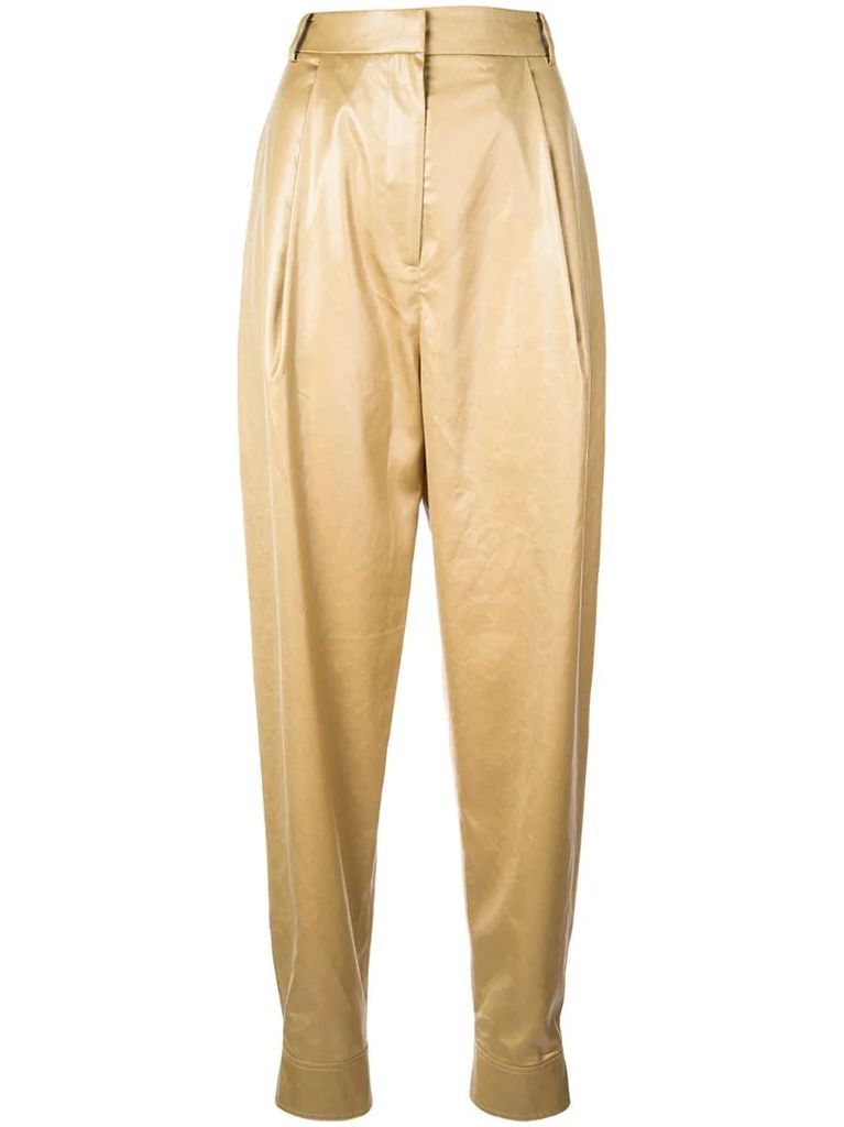 pleated leather effect trousers