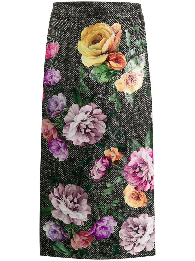 tweed floral print skirt