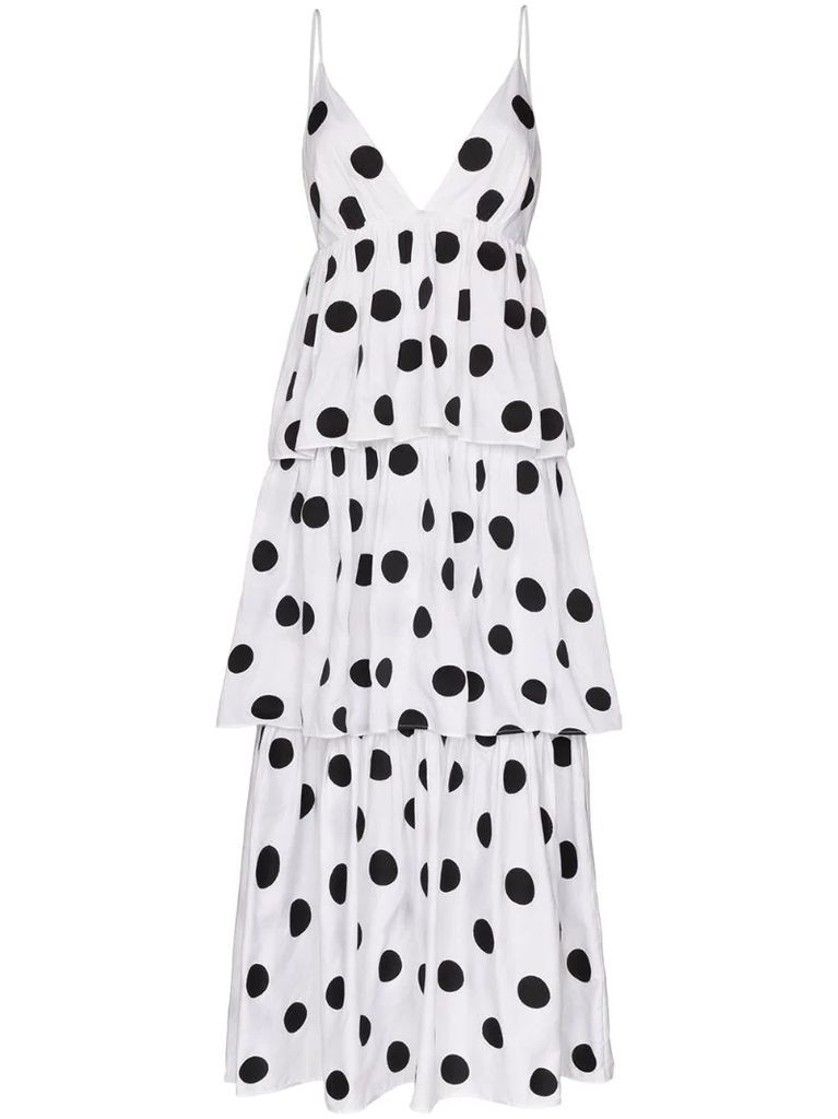 Bari tiered polka-dot organic cotton dress