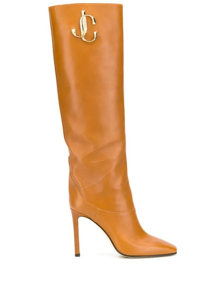 brown logo 100 knee-high boots