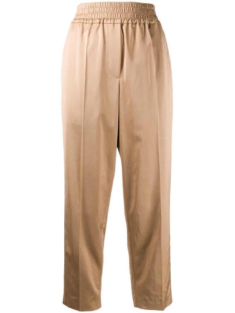 cropped ruched waistband trousers