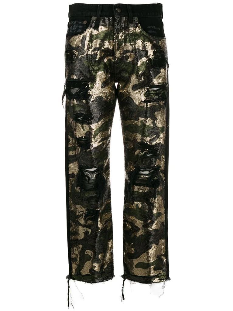 camouflage straight-leg jeans