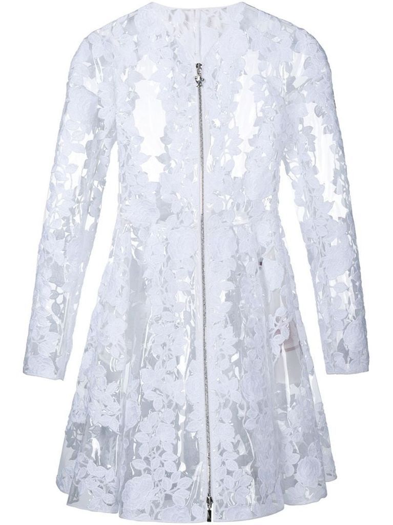 clear PU floral lace coat