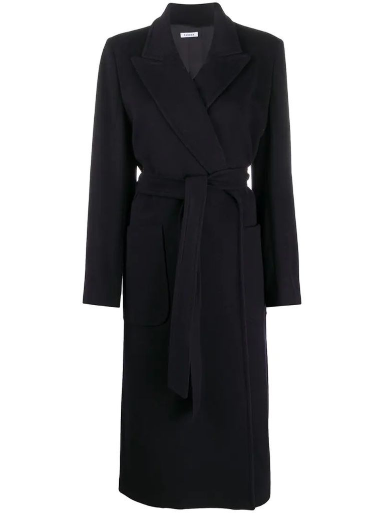Wire belted wrap coat