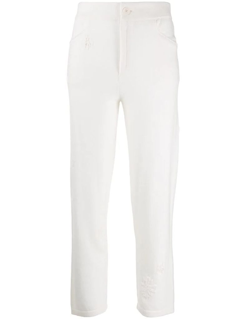 floral-embroidered knit trousers