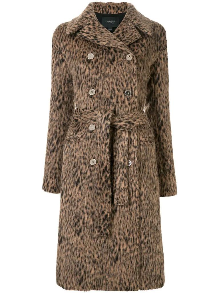 animal-print double breasted coat