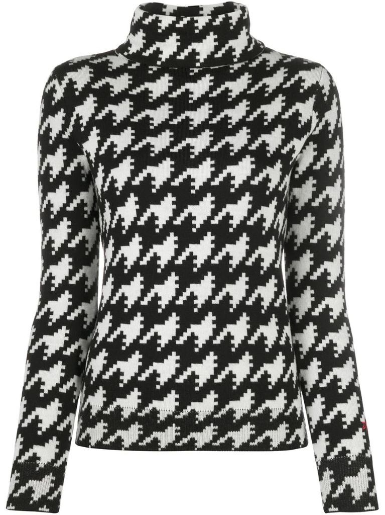 houndstooth print turtleneck jumper