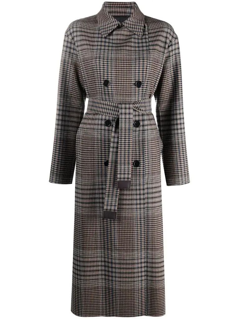 double-breasted check midi coat