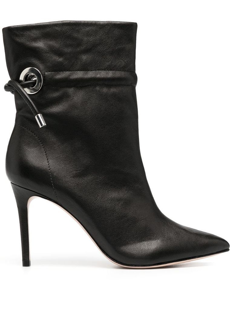 100mm drawstring leather ankle boots