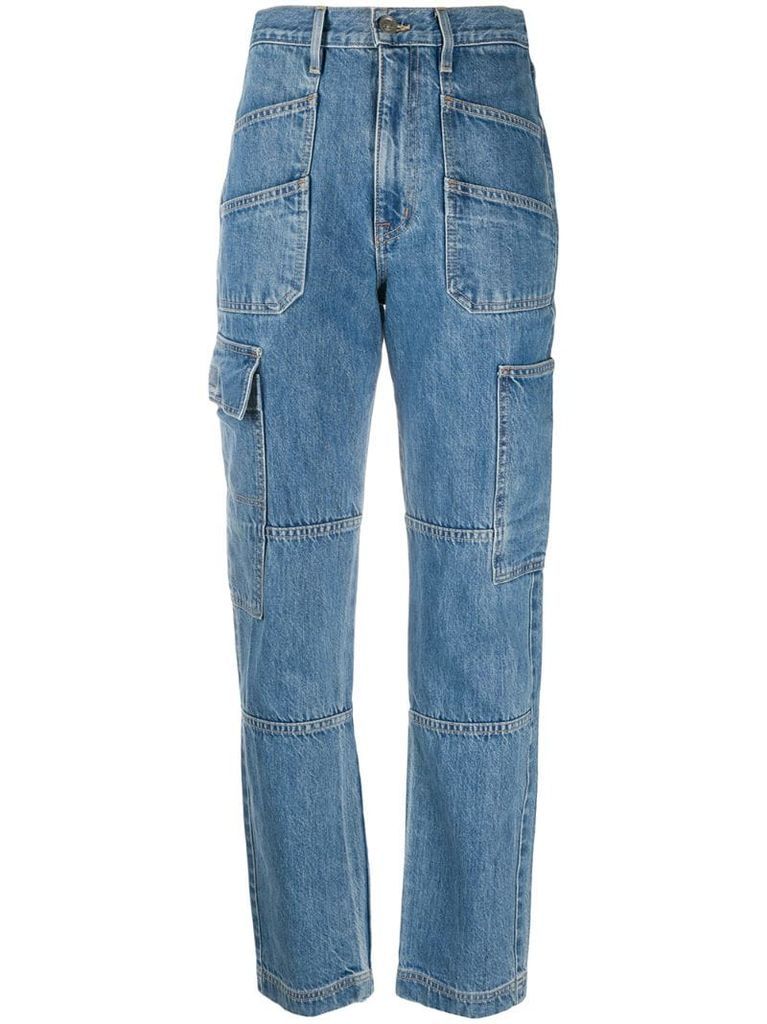 high-rise panelled jeans