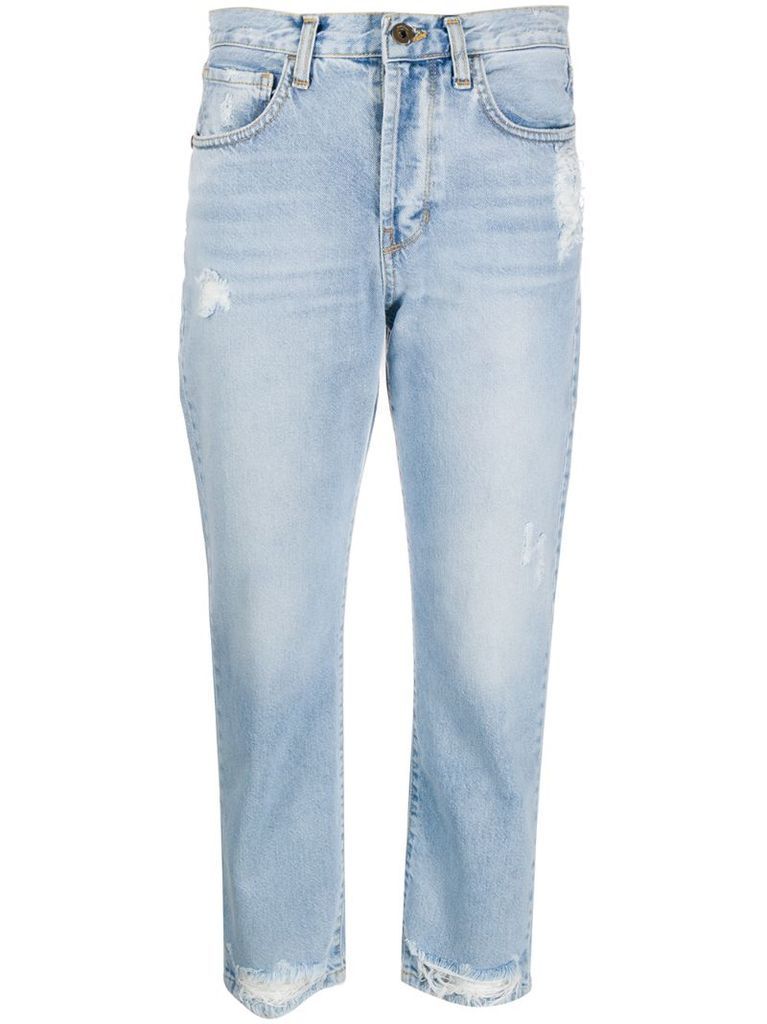 ripped straight-leg cropped jeans