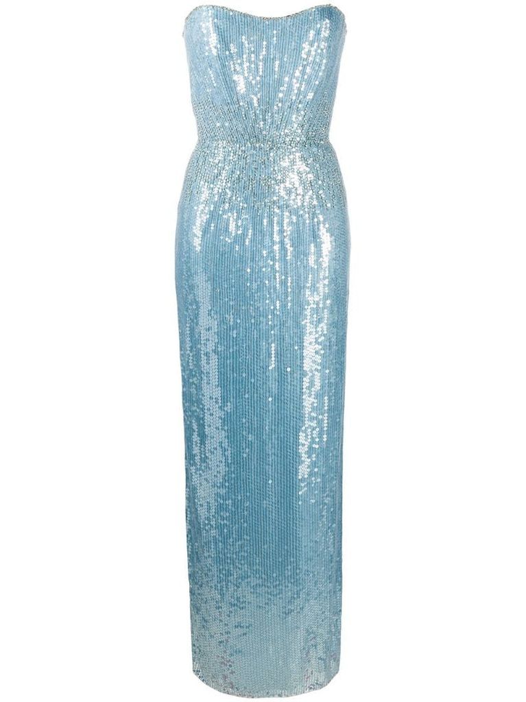 strapless sequin embellished gown