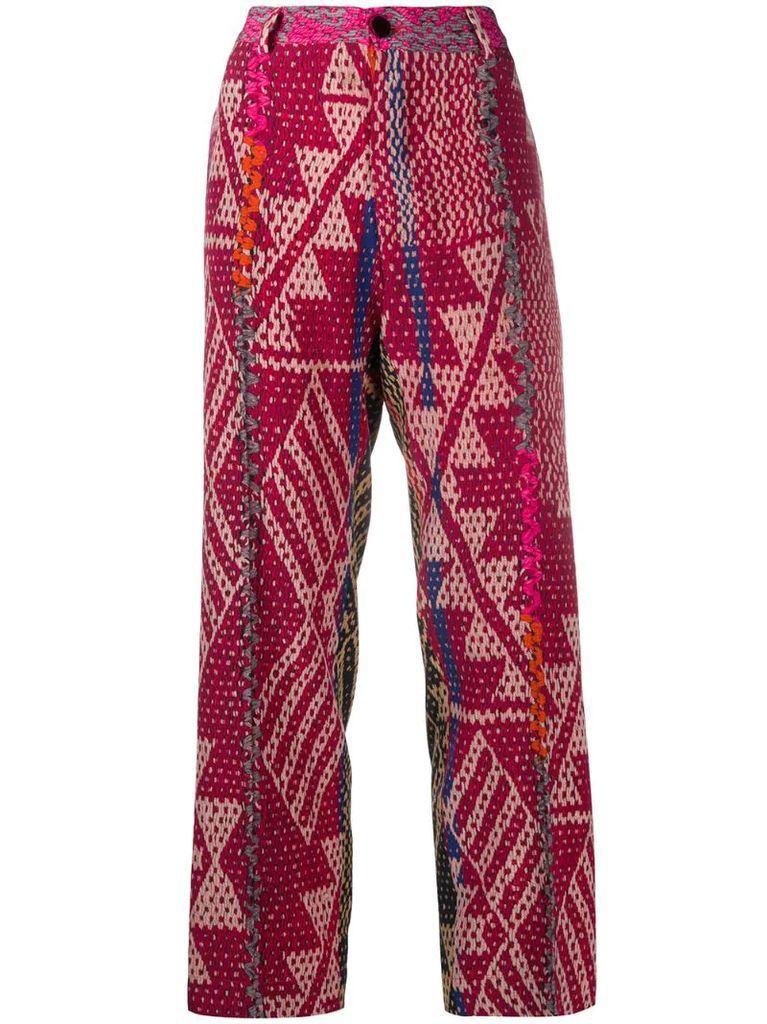 geometric print high-waist trousers
