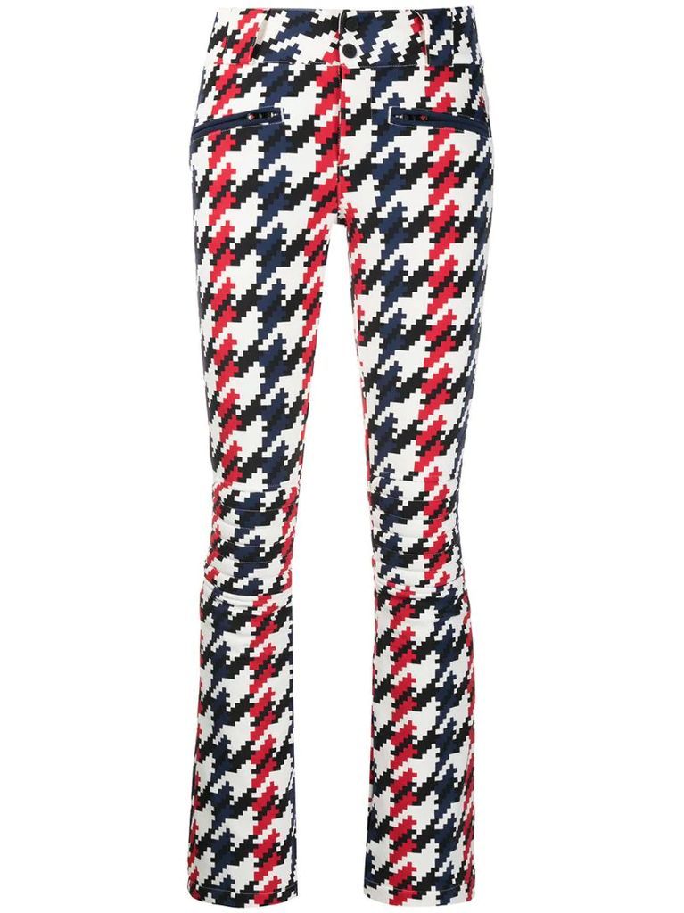 houndstooth print flared trousers