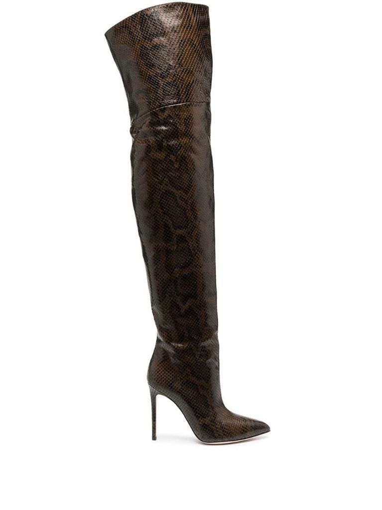 snakeskin-effect thigh-high boots