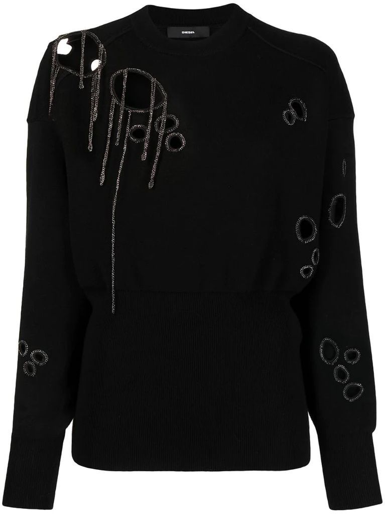 cut-out chain-embellished jumper