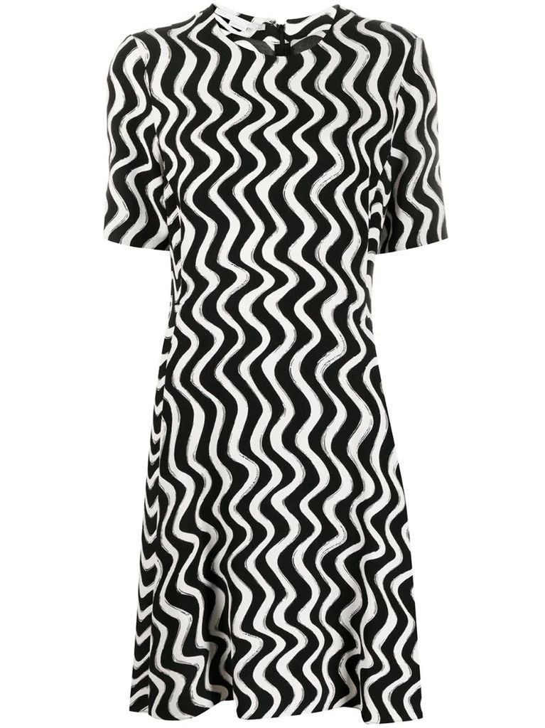 wave print short-sleeve dress