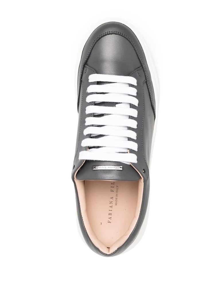 leather trainers with textured back