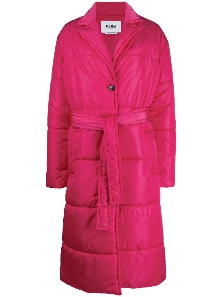 belted single-breasted padded coat