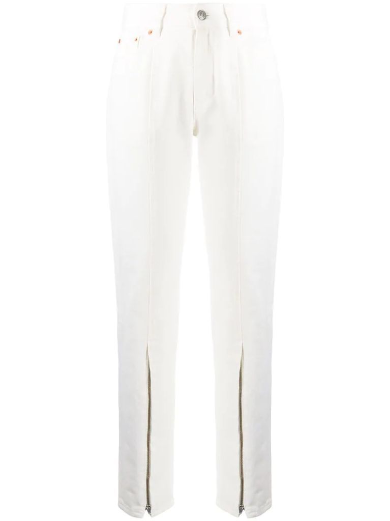 zip front tapered leg trousers