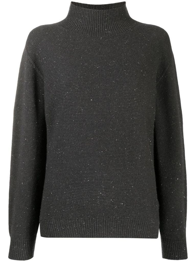 lurex-threaded mock neck jumper