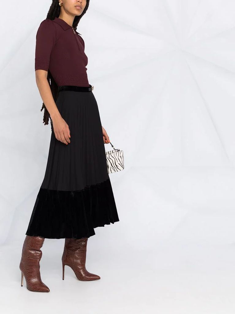 Velna velvet panelled mid-length skirt