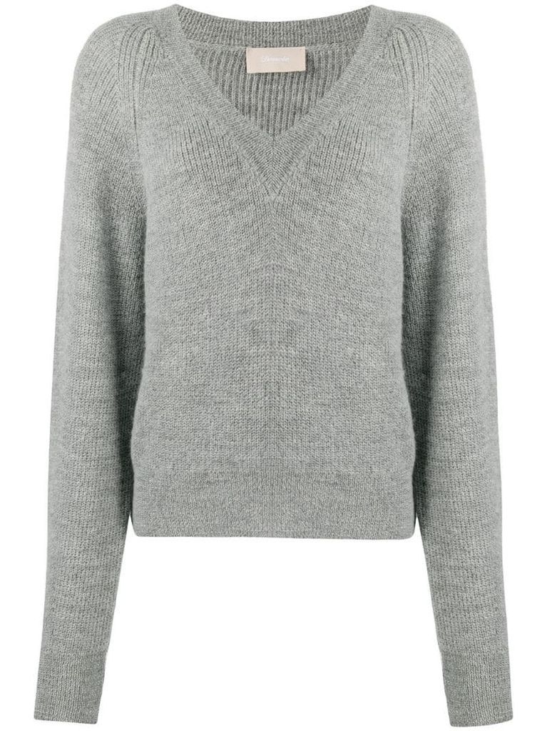 purl-knit v-neck jumper