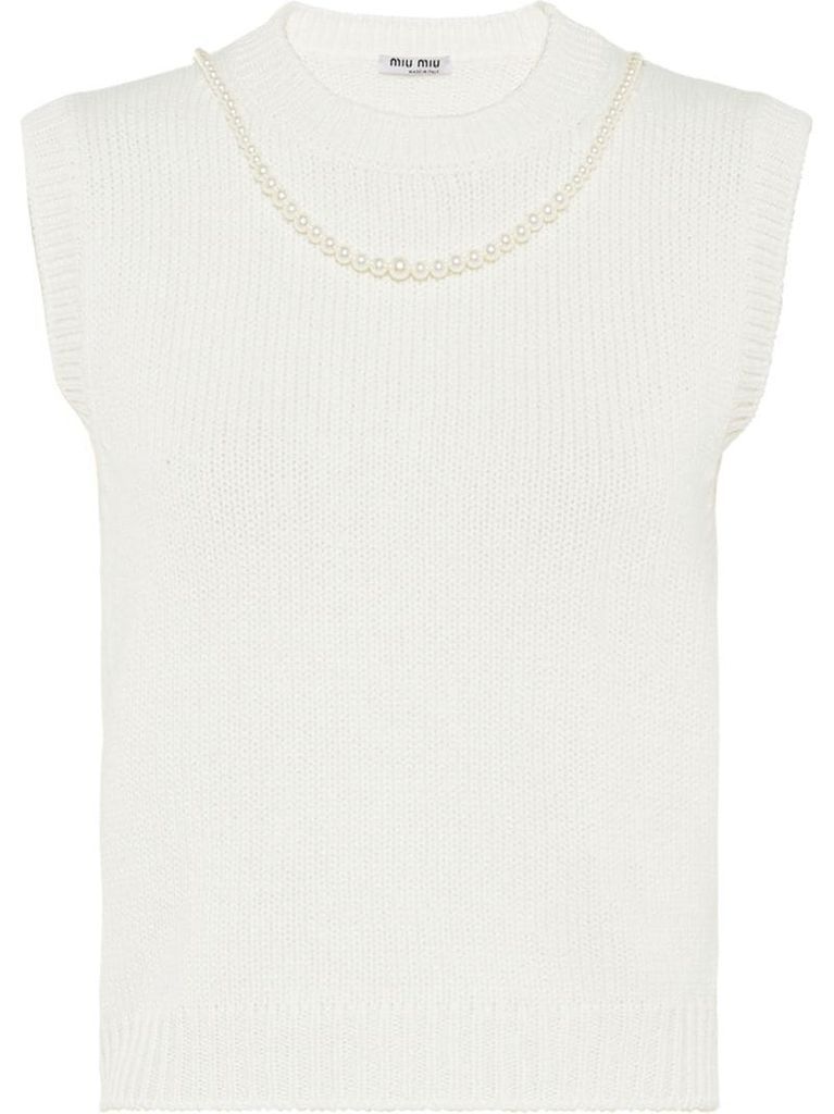 pearl-embellished knitted vest