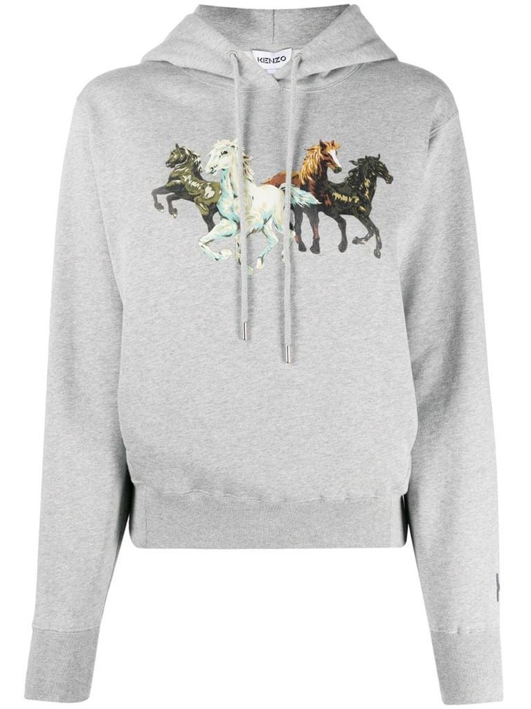 horse-print cotton hoodie