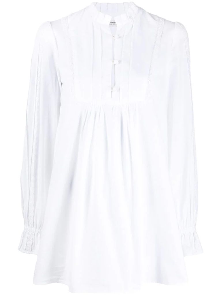 long-sleeved pleated bib blouse