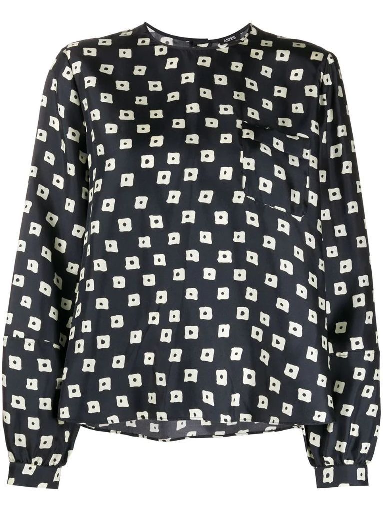 geometric print pocket blouse