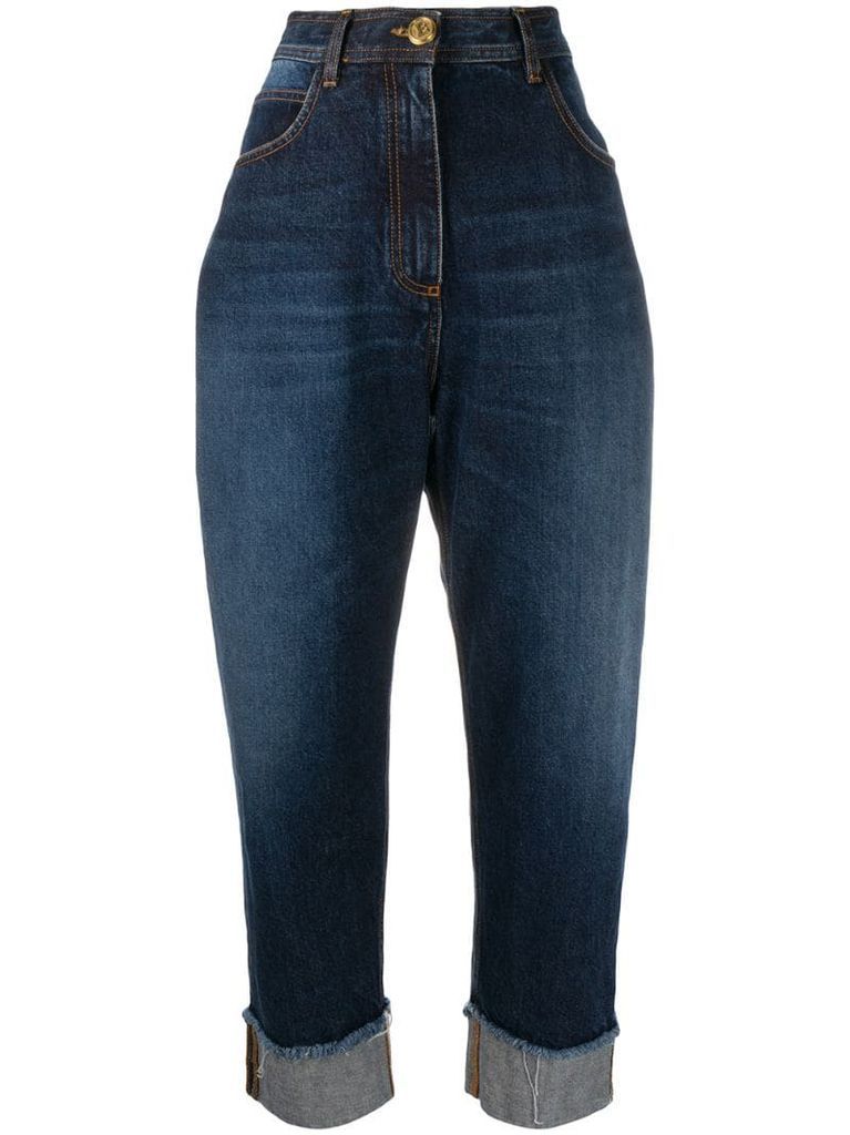 high-waisted cotton jeans