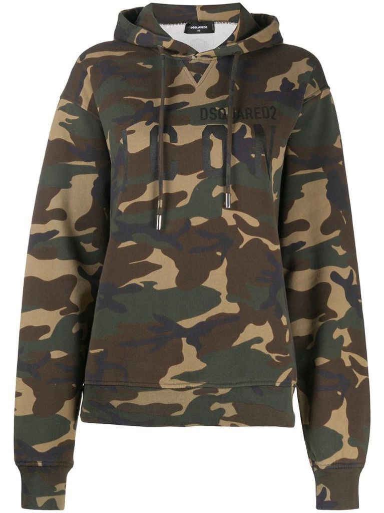 camouflage print hooded sweatshirt