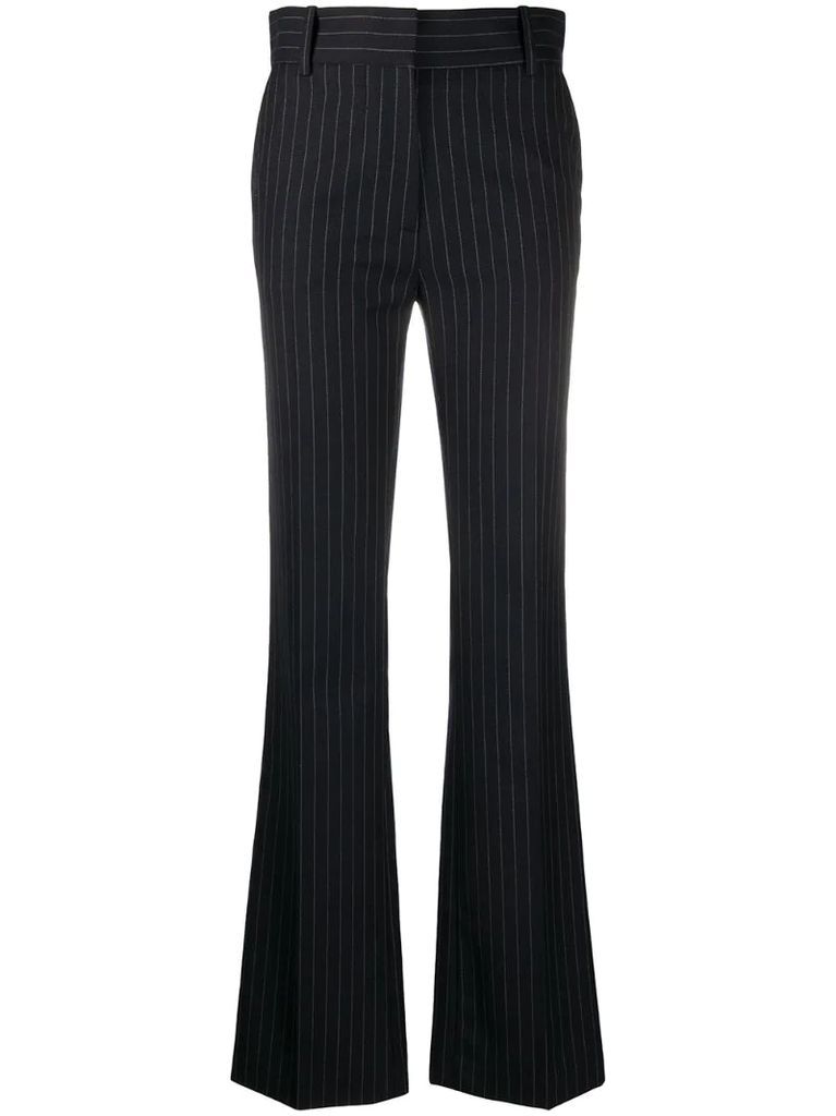 pinstriped bootcut trousers