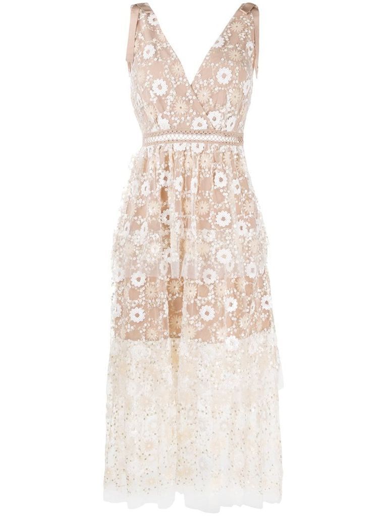 sequin embroidery flared dress
