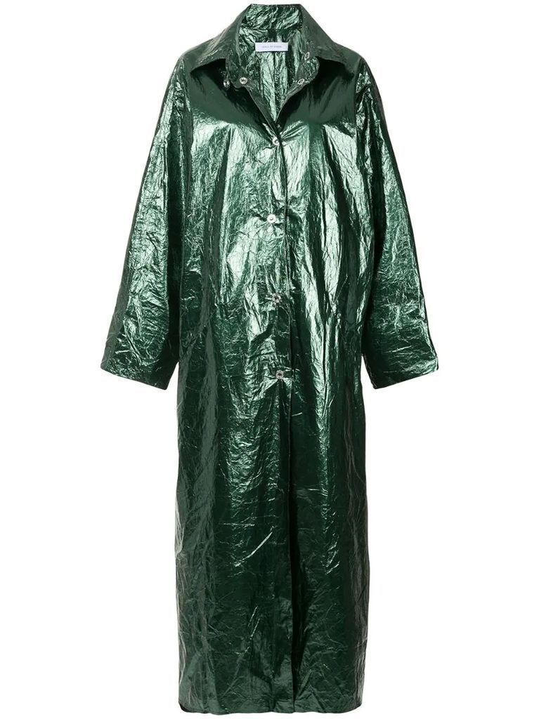 glossy long raincoat