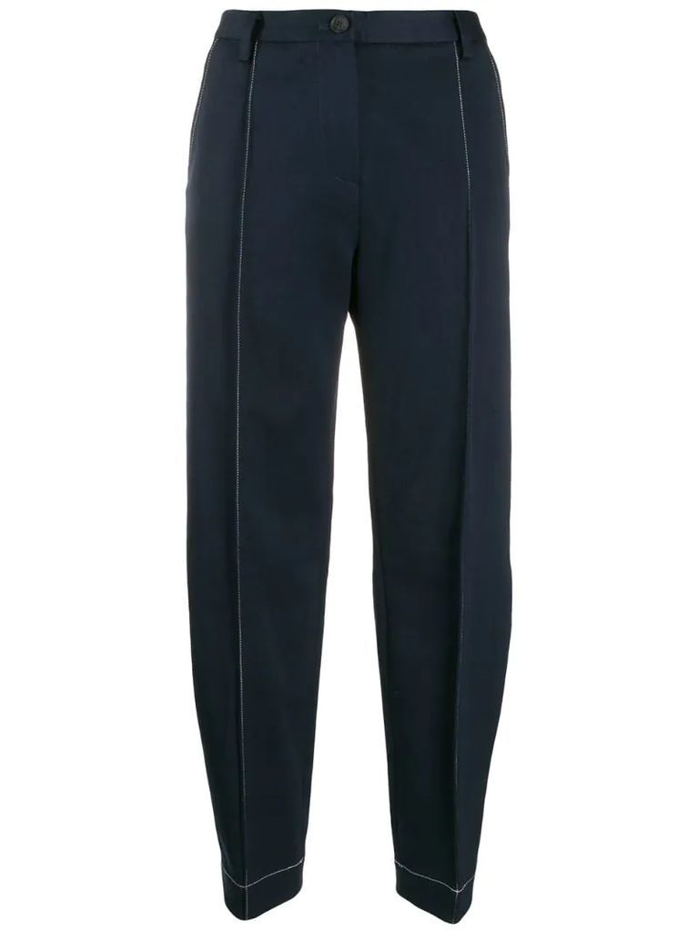 contrast stitching tapered-leg trousers