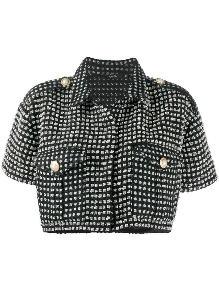 faux pearl-embellished cropped jacket