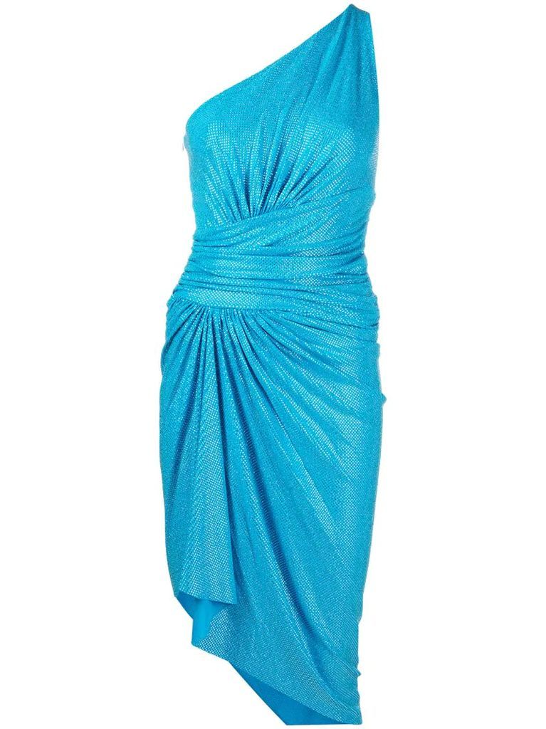 crystal-embellished ruched one-shoulder dress