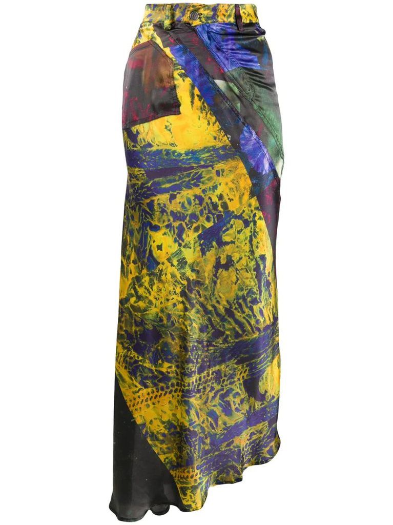 Multiline abstract-print skirt